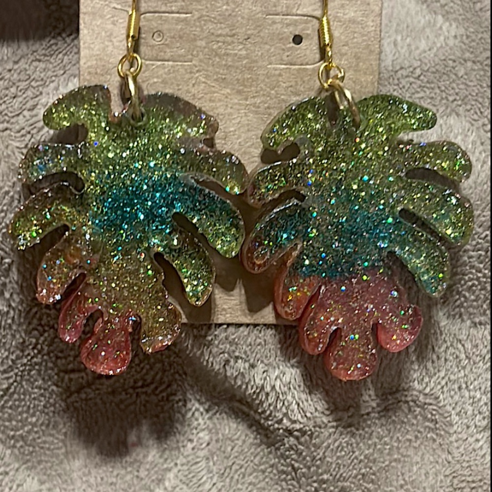 Glitter Ombré Leaf Earrings